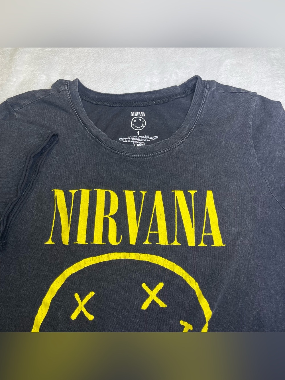 Nirvana Smiley Face Band Graphic Tee Torrid Size 1 (14/16) Acid Wash Black